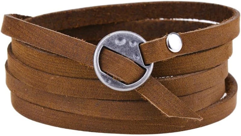 Rantanto Genuine Leather Wrap Bracelets Trendy Western Stackable Cuff Adjustable Boho Layered Bracelet Jewelry For Men Women - Image 1